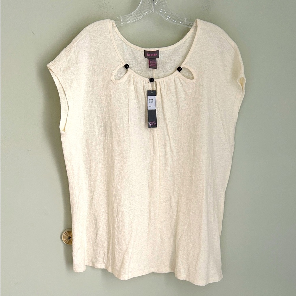 Cream Short Sleeve Keyhole Tee